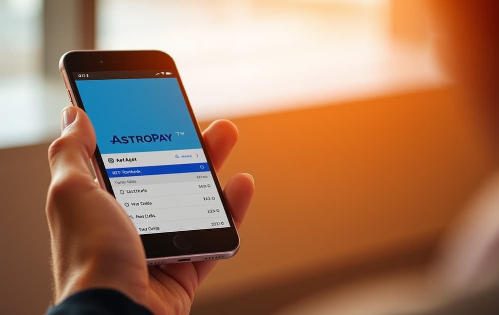 Person som bruker AstroPay på mobil for å sette inn penger på en bettingside