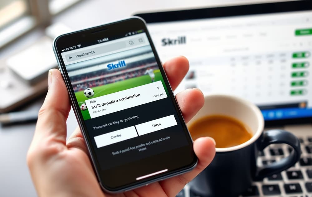 Skrill innskudd på bettingside – mobilskjerm viser bekreftelse og odds