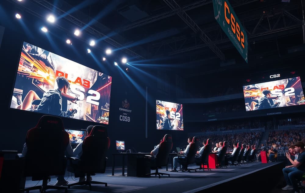 eSport-turnering med CS2 på storskjerm og bettingodds synlig